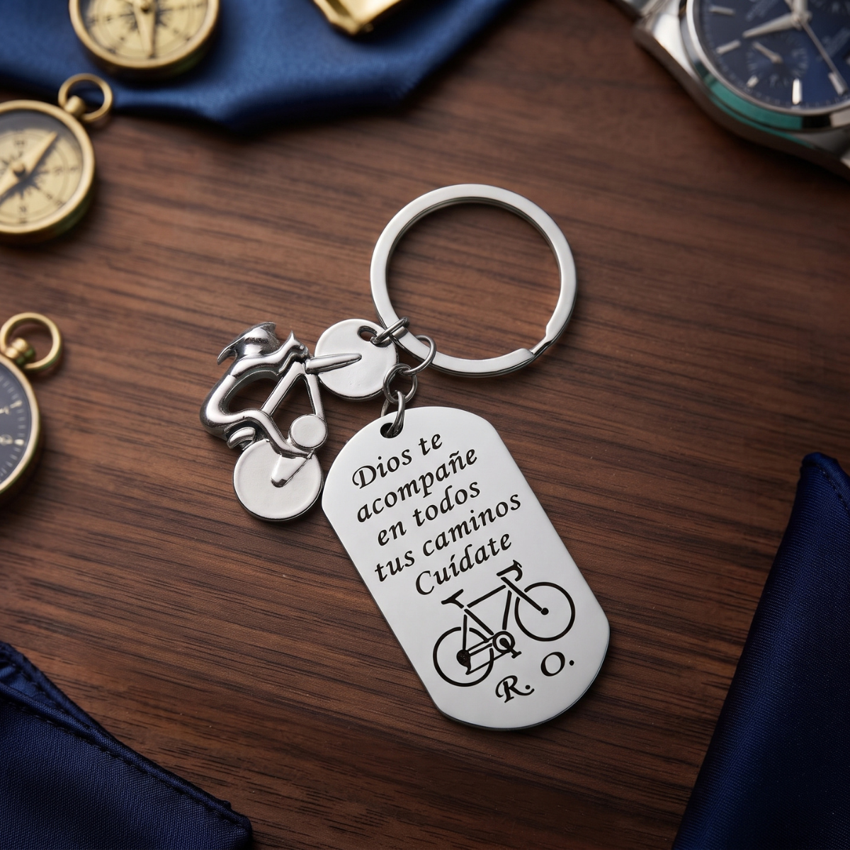 Llavero De Placa Militar Con Dije De Bicicleta